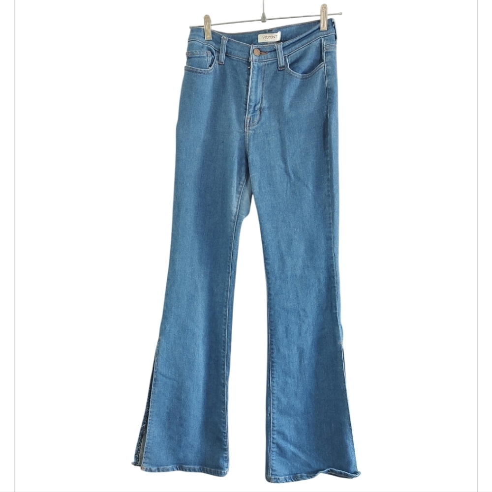 Vibrant Blue Flare Split Ankle Jeans